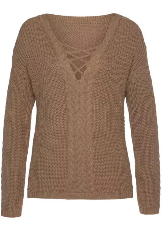 LASCANA Ajourpullover Camelfarben