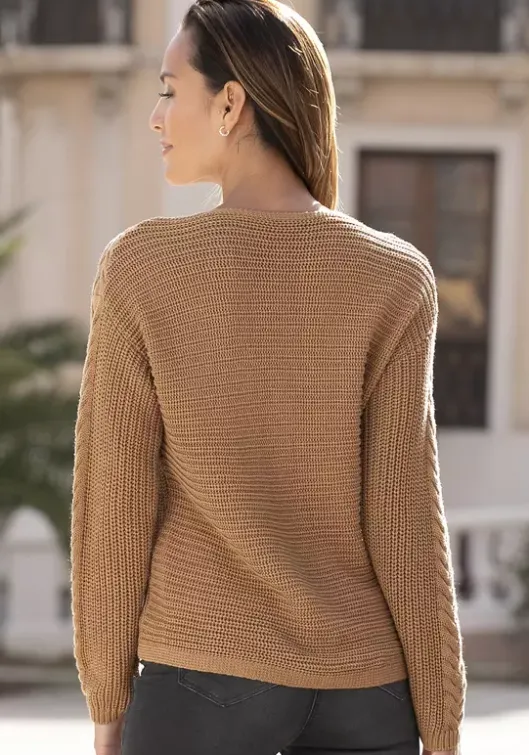 LASCANA Ajourpullover Camelfarben