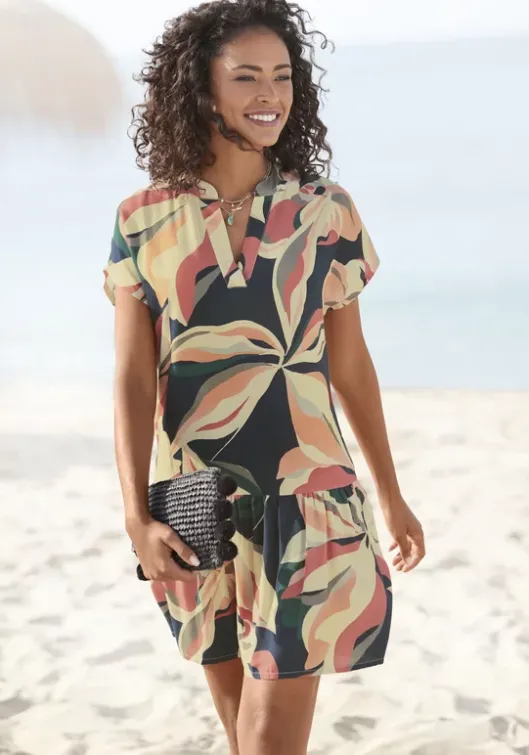 Online s.Oliver Blusenkleid Marine-Koralle Bedruckt