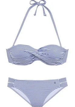 New s.Oliver Bugel-Bandeau-Bikini"Line" Hellblau-Weis