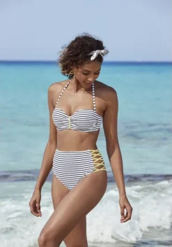 Venice Beach Bugel-Bandeau-Bikini-Top"Camie" Schwarz-Weis-Limette