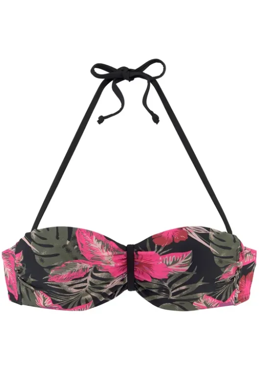 LASCANA Bugel-Bandeau-Bikini-Top"Elsa" Schwarz-Pink-Bedruckt