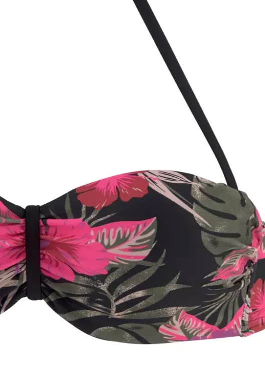 LASCANA Bugel-Bandeau-Bikini-Top"Elsa" Schwarz-Pink-Bedruckt