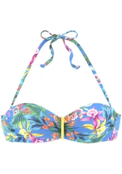 New Venice Beach Bugel-Bandeau-Bikini-Top"Hanni" Blau-Bedruckt