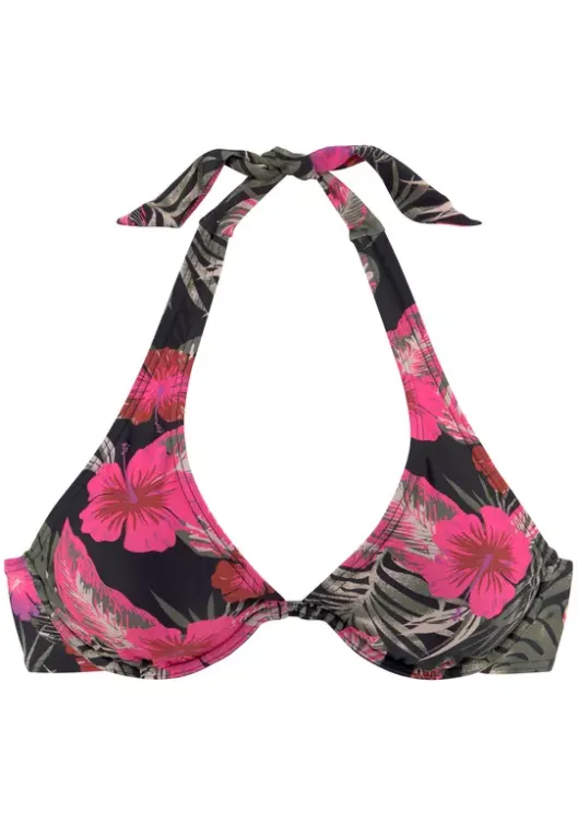 Clearance LASCANA Bugel-Bikini-Top"Elsa" Schwarz-Pink-Bedruckt