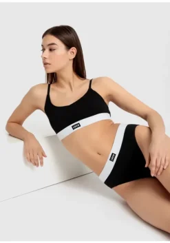 LSCN by LASCANA Bustier Schwarz Bedruckt, Schwarz Uni