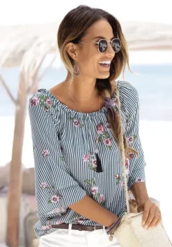 Online LASCANA Carmenbluse Marine-Weis-Gestreift