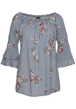 Online LASCANA Carmenbluse Marine-Weis-Gestreift