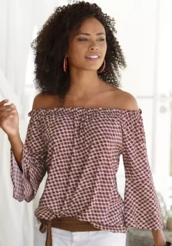Hot LASCANA Carmenbluse Sand-Dunkelrot-Bedruckt