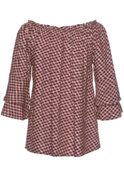 Hot LASCANA Carmenbluse Sand-Dunkelrot-Bedruckt
