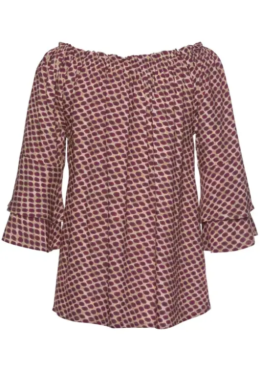 Hot LASCANA Carmenbluse Sand-Dunkelrot-Bedruckt