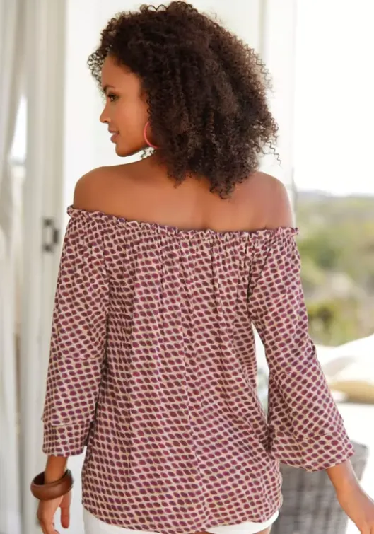 Hot LASCANA Carmenbluse Sand-Dunkelrot-Bedruckt
