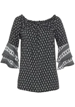 Clearance LASCANA Carmenbluse Schwarz-Weis