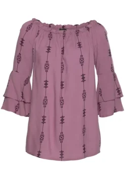 Outlet LASCANA Carmenbluse Lila-Bedruckt