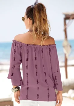 Outlet LASCANA Carmenbluse Lila-Bedruckt