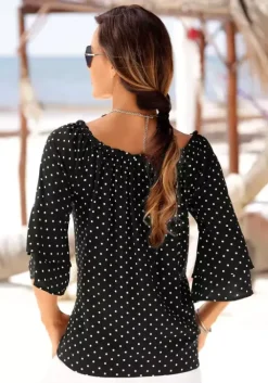 Discount LASCANA Carmenbluse Schwarz-Weis-Gepunktet