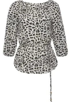 Best LASCANA Carmenshirt Creme-Schwarz Bedruckt