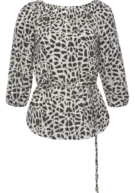 Best LASCANA Carmenshirt Creme-Schwarz Bedruckt