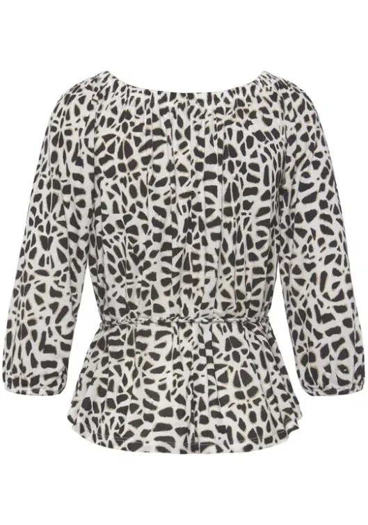 Best LASCANA Carmenshirt Creme-Schwarz Bedruckt