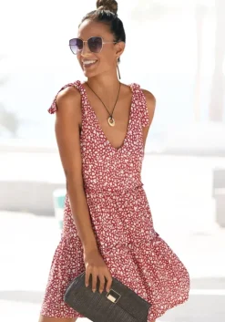 Online Beachtime Druckkleid Rot-Weis-Bedruckt