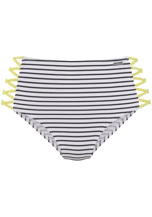 New Venice Beach Highwaist-Bikini-Hose"Camie" Schwarz-Weis-Limette