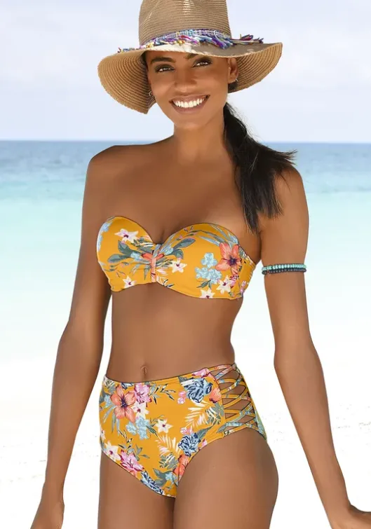 Outlet Bench. Highwaist-Bikini-Hose"Maui" Gelb-Bedruckt