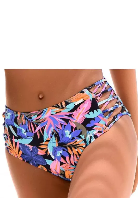 Best Bench. Highwaist-Bikini-Hose"Pitch" Schwarz-Bedruckt