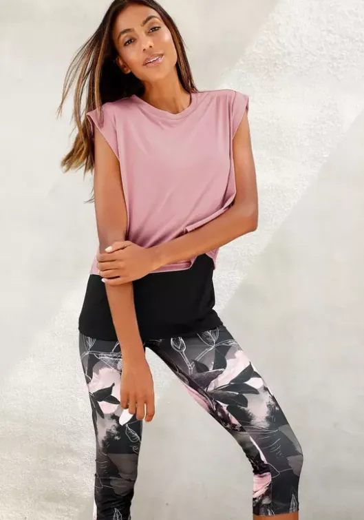 Sale LASCANA ACTIVE 2-In-1-Shirt"Tropical" Rosa-Schwarz