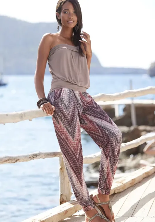 Best LASCANA Jerseyhose Sand-Bordeaux Bedruckt