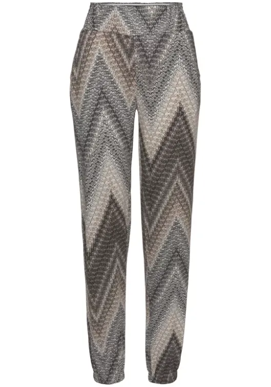 LASCANA Jerseyhose Schwarz-Braun-Creme Bedruckt