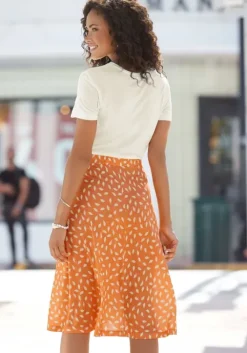 Hot Vivance Jerseykleid Orange-Creme Bedruckt