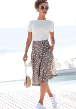 Sale Vivance Jerseykleid Taupe-Creme Bedruckt