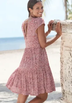Outlet Vivance Jerseykleid Rot-Apricot-Blau Bedruckt
