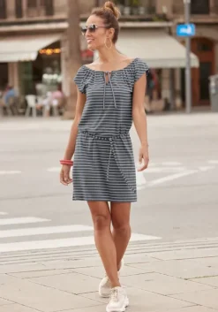 Sale Venice Beach Jerseykleid Anthrazit-Weis-Gestreift