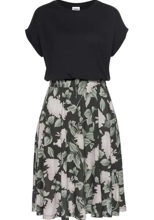 Outlet Buffalo Jerseykleid Schwarz-Rosa-Bedruckt