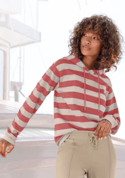 New H.I.S Kapuzensweatshirt Rot-Nougat-Gestreift