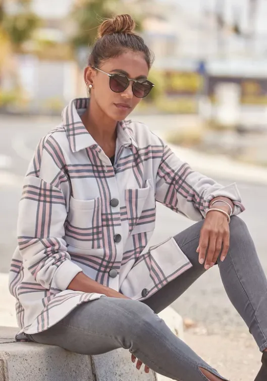 Best LASCANA Kurzjacke Grau-Rosa-Creme-Kariert