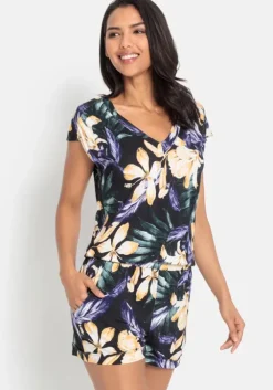 Clearance LASCANA Kurzoverall Schwarz Bedruckt
