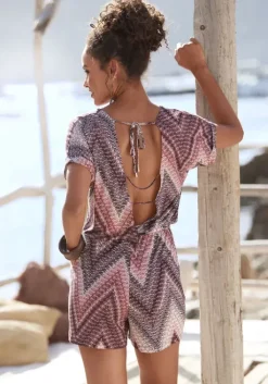 New LASCANA Kurzoverall Sand-Bordeaux Bedruckt