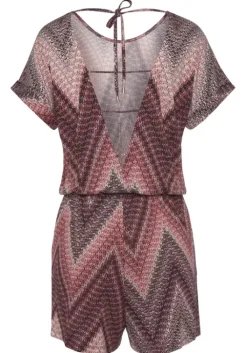 New LASCANA Kurzoverall Sand-Bordeaux Bedruckt
