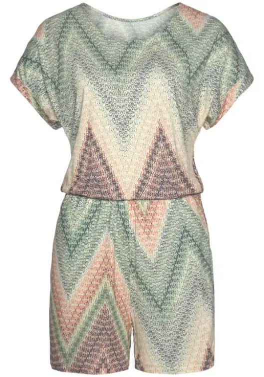 Hot LASCANA Kurzoverall Grun-Rostorange-Aubergine-Bedruckt