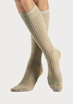 Discount LASCANA Langsocken 1X Gelb-Bunt, 1X Grun-Bunt, 1X Rot-Bunt, 1X Blau-Bunt, 1X Hellbraun-Bunt