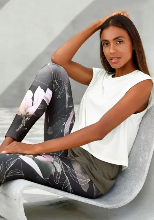 LASCANA ACTIVE Leggings"Tropical" Gemustert-Khaki-Hellrosa