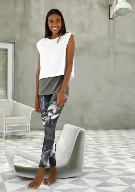 LASCANA ACTIVE Leggings"Tropical" Gemustert-Khaki-Hellrosa