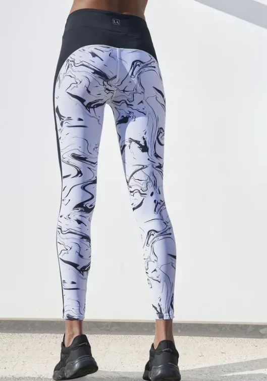 Outlet LASCANA ACTIVE Leggings"White Marble" Weis-Schwarz-Gemustert-Neongelb