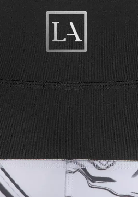 Outlet LASCANA ACTIVE Leggings"White Marble" Weis-Schwarz-Gemustert-Neongelb