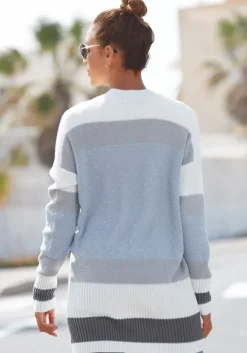 Clearance LASCANA Longstrickjacke Blau-Creme-Grau