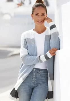 Clearance LASCANA Longstrickjacke Blau-Creme-Grau