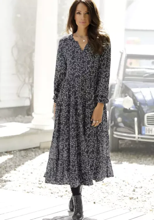Online LASCANA Maxikleid Schwarz-Creme-Bedruckt