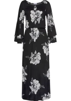 Best LASCANA Maxikleid Schwarz-Creme-Bedruckt